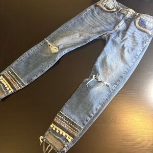 Mavi Jeans Co Tess Boho Distressed Embroidered Pom Pom Hem Skinny Jeans 29x27